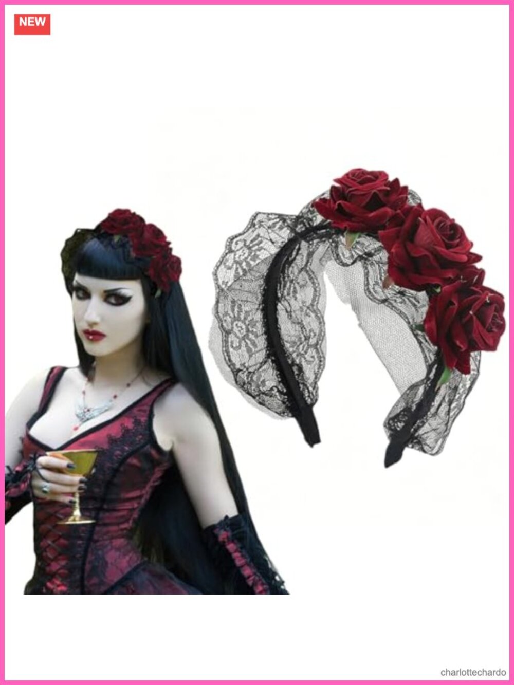 Rose Flower Lace Headband Gothic Hair Accessory for Cosplay Party